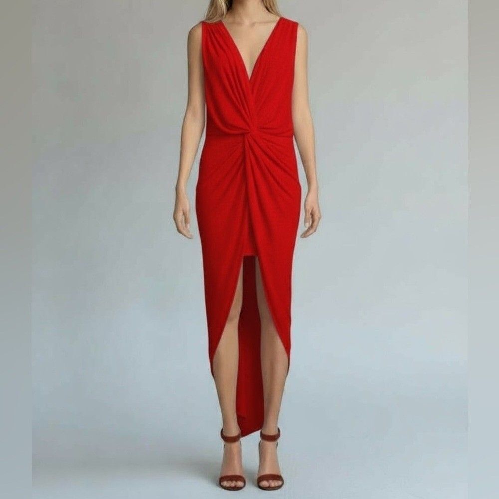 MISA Los Angeles NWT Cross Over Sleeveless Tulip Maxi Dress in Red Size Small